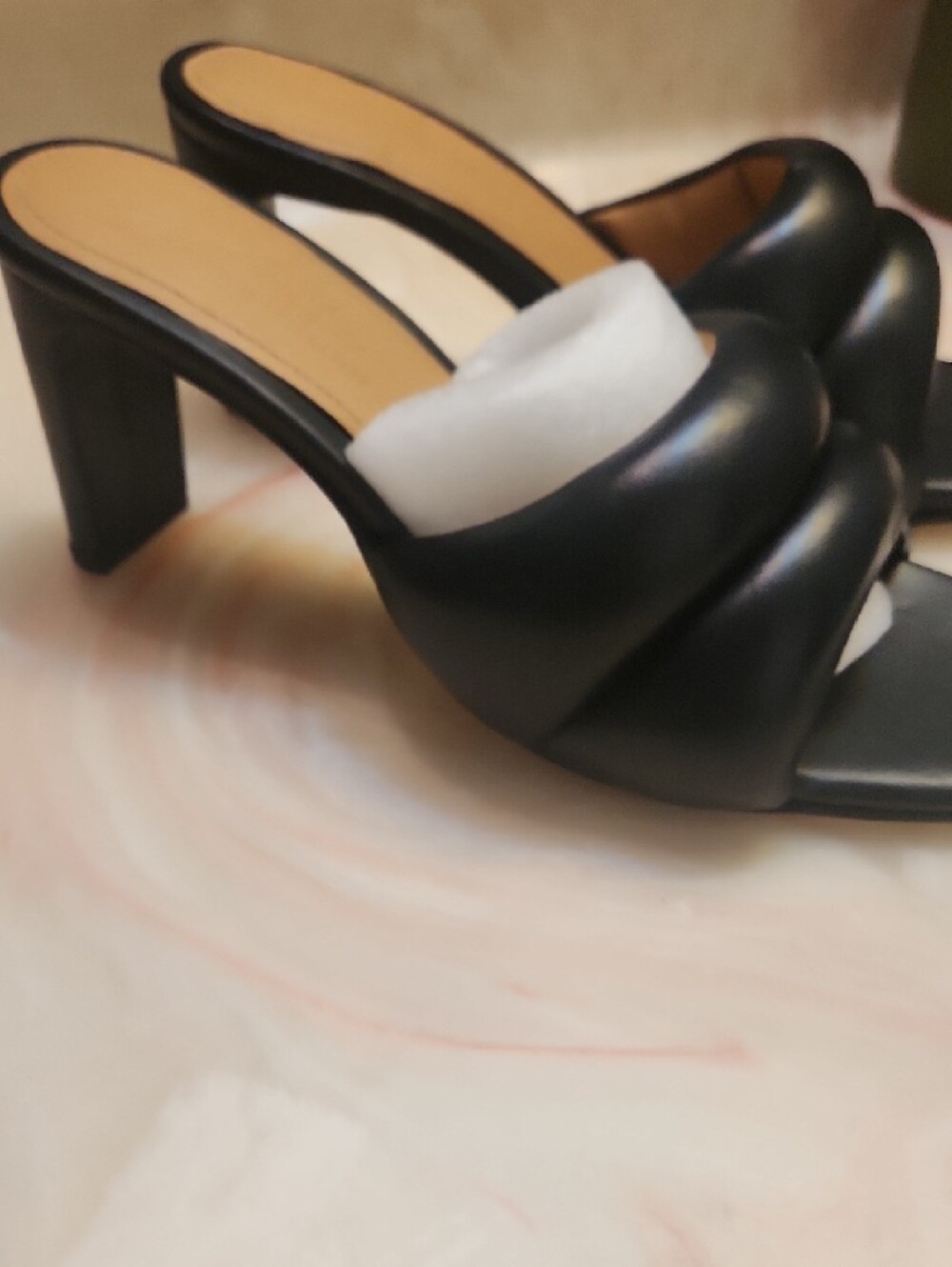 Quinn Padded Black Mule Heels — Women's Slip-On Sandals - Picture 5 of 9